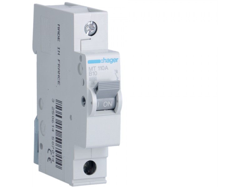 Hager MTN110 10A 1 Pole Type B 6kA Miniature Circuit Breaker, Single Pole MCB