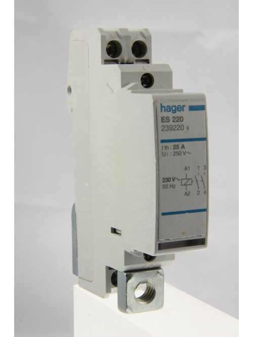 Hager ES220 - 20a Double Pole Normally Open Contactor 230v Coil Used