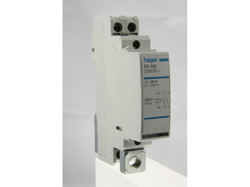 Hager ES220 - 20a Double Pole Normally Open Contactor 230v Coil Used