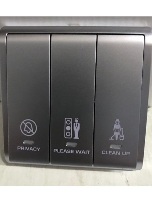 Schneider Pieno E8233DMWS 3 Gang Switch with "DND, MUR & Please Wait" Symbols Lavender Silver