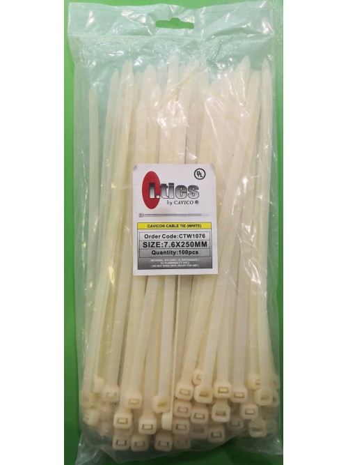 7.6(10") x 250mm Cable Tie (100pcs) -White