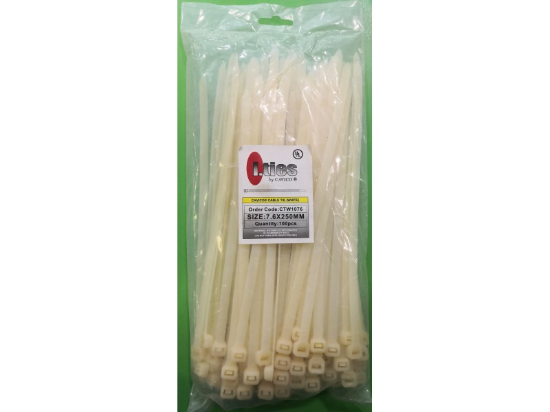 7.6(10") x 250mm Cable Tie (100pcs) -White