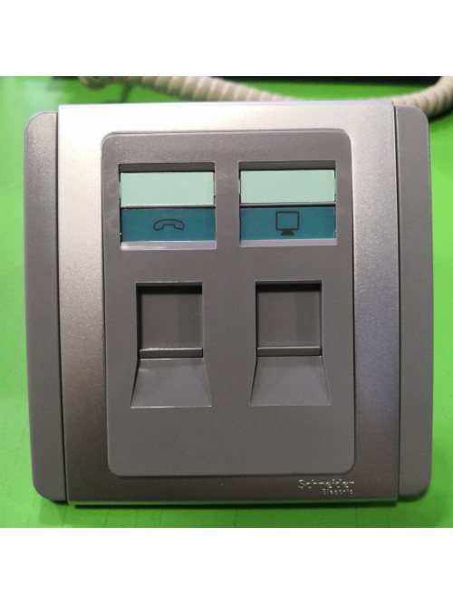 Schneider Neo Dual Tel&Data Socket -Grey (E3032TD_GS)