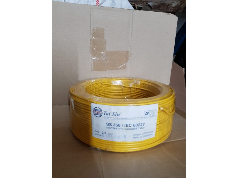 Tai Sin 2.5mm Pvc Cable 100mtrs (Yellow)