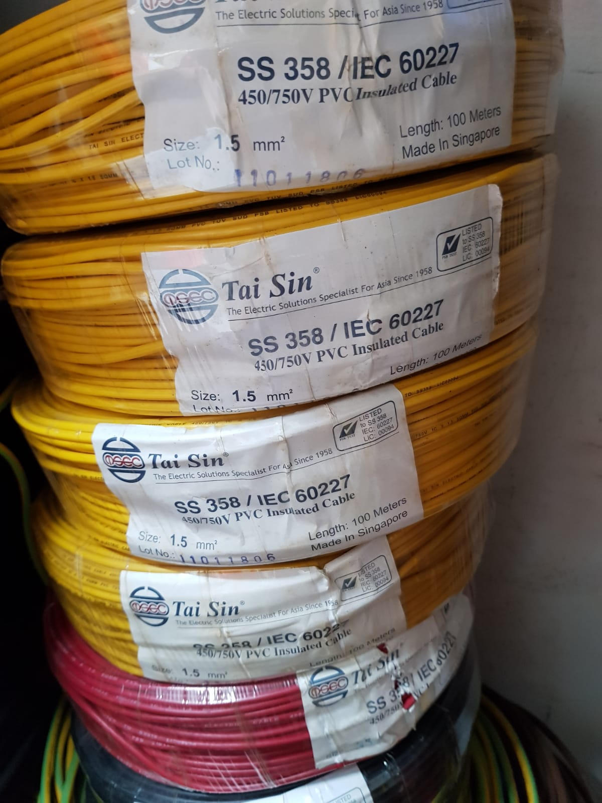 Tai Sin 1.5mm Pvc Cable 100mtrs (Yellow)