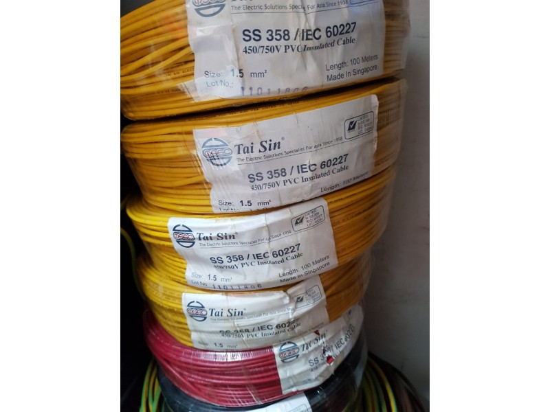 Tai Sin 1.5mm Pvc Cable 100mtrs (Yellow)