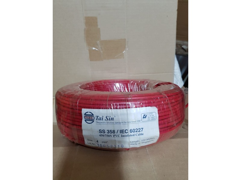 Tai Sin 4mm Pvc Cable 100mtrs (Red)